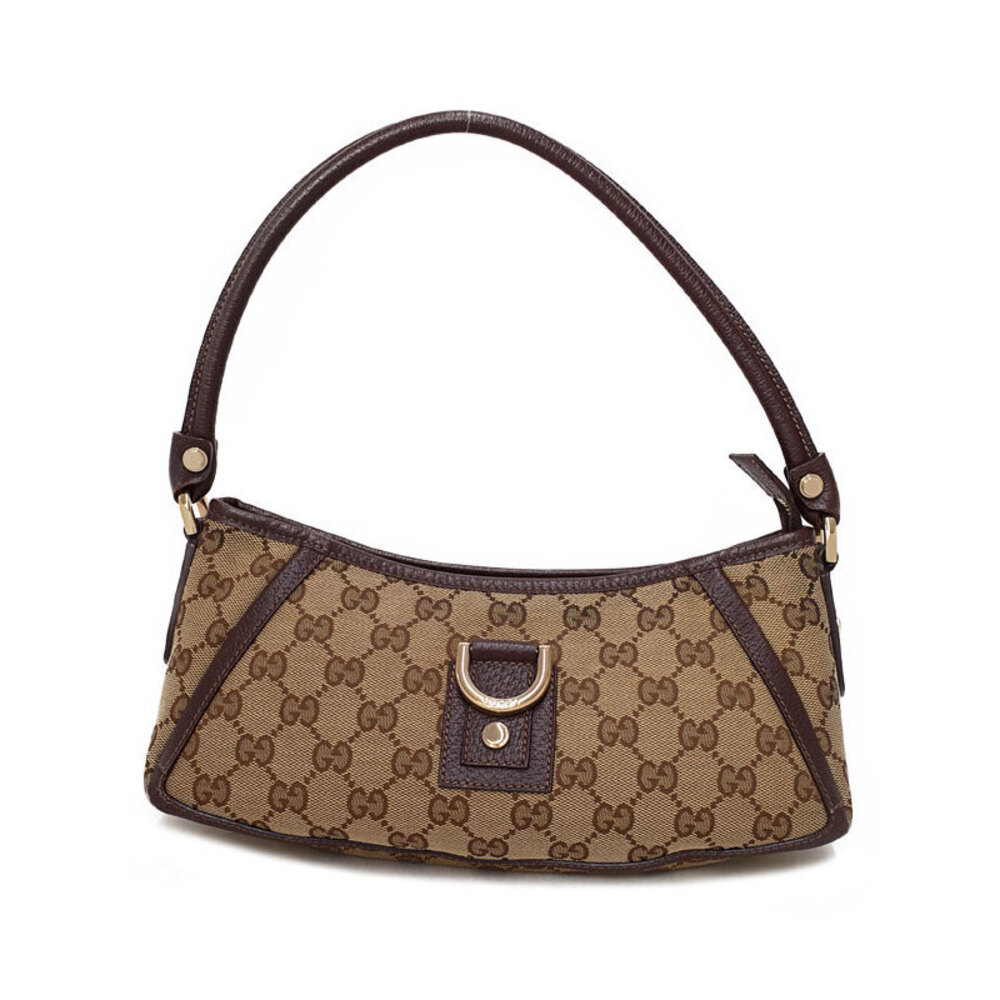 Gucci Abbey GG Canvas Leather Shoulder Bag Tan Brown